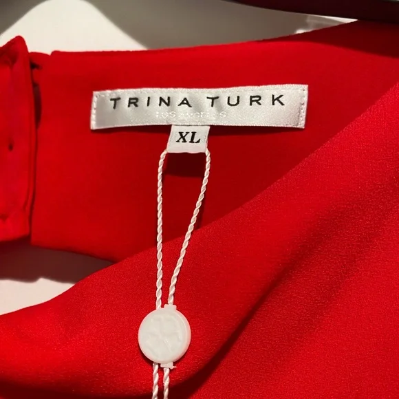 NWT Trina Turk Ayako Coral Red keyhole twist neck blouse XL - Picture 4 of 6